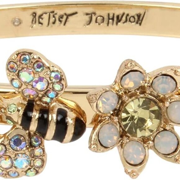 Jewelry - Women’s Gold-tone Glass Metal Bangle Bracelet Bumble Bee Flower Decor